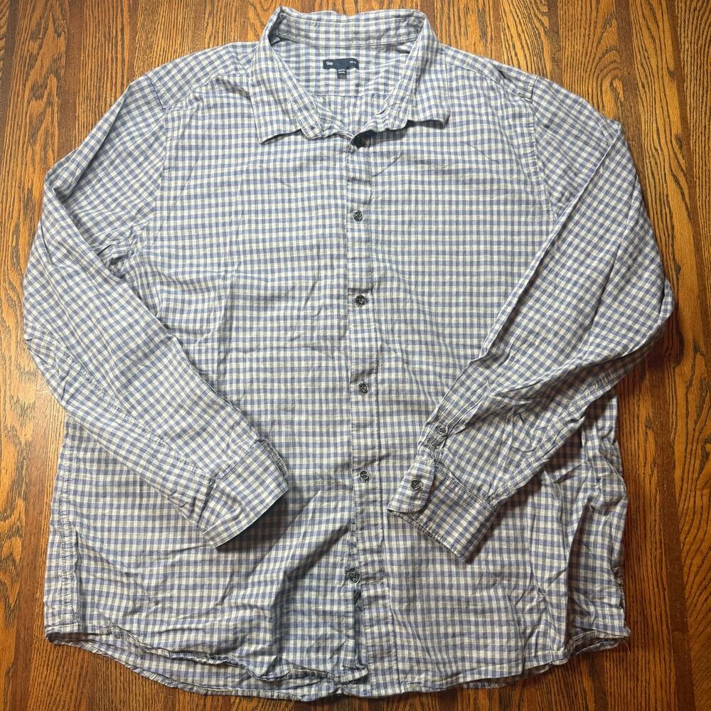 Gap XXXL Slim Fit Long Sleeve Gingham Check Button-Down Shirt Cotton Blue/Gray